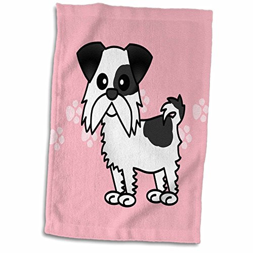 3dRose Cute Black and White Shih Tzu Pink with Paw Prints Towel 15 x 22