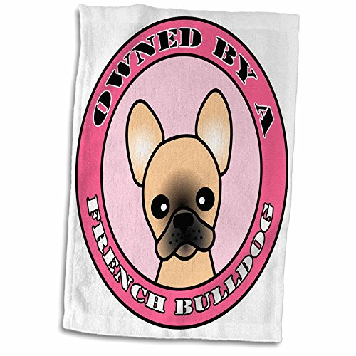 3dRose"Owned by A French Bulldog Tan Coat with Black Mask Pink Towel 15" x 22"