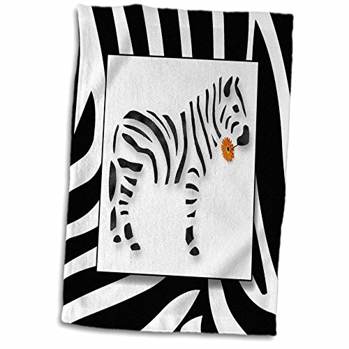 3dRose Orange Daisy on Black and White Zebra Animal Print Towel, 15 x 22
