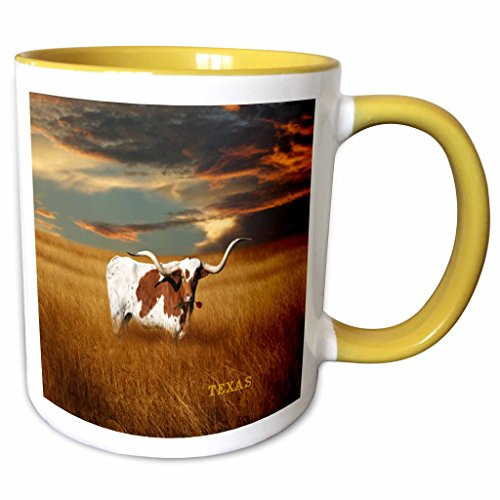 3dRose 62229_8 A A Texas Longhorn, Yellow Mug 11 oz