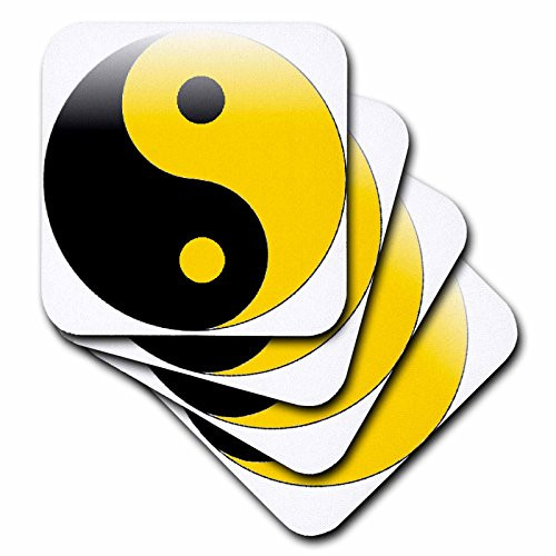3dRose CST_38054_1 Black and Yellow Ying-Yang Soft Coasters, Set of 4