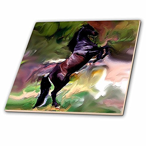 3dRose ct_3348_1 Black Horse Ceramic Tile, 4-Inch