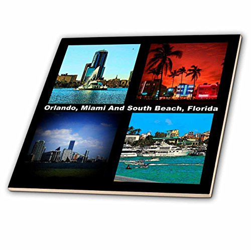 3dRose ct_21722_1 Orlando Miami and South Beach Florida Ceramic Tile, 4-Inch