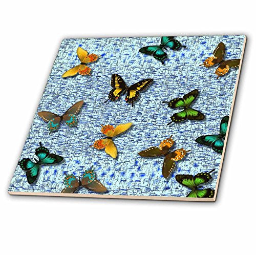 3dRose ct_27905_1 Blue Butterflies-Ceramic Tile, 4-Inch