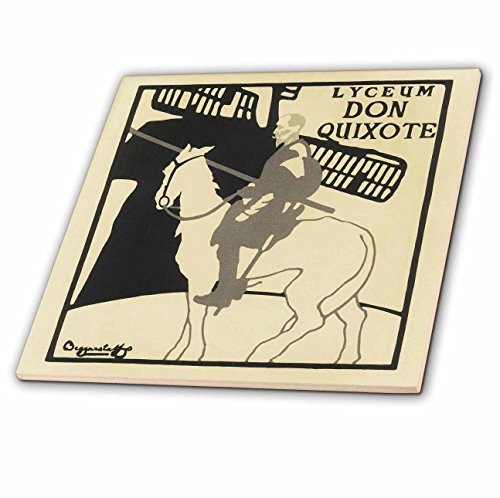 3dRose ct_99418_1 Vintage Don Quixote Man on Horse Art Ceramic Tile, 4-Inch