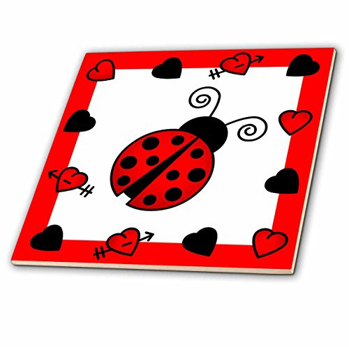 3dRose LLC Love Bugs Red Ladybug with Hearts 6-Inch Ceramic Tile