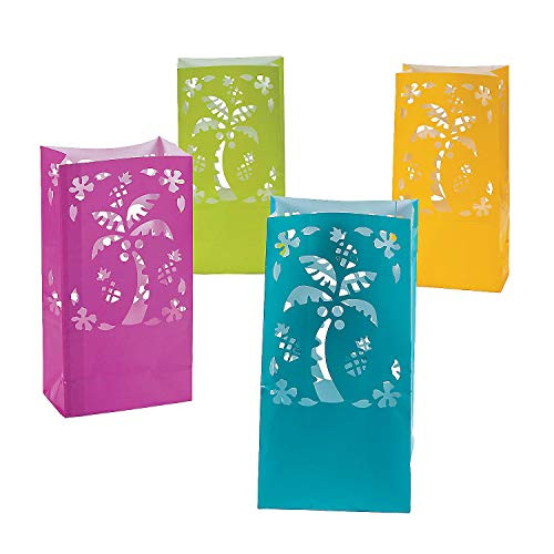 Fun Express - Luau Luminary Bags (dz) - Party Supplies - Bags - Paper Treat Bags - 12 Pieces