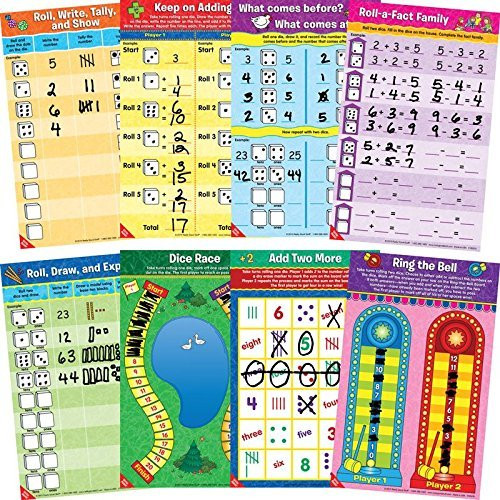 Really Good Stuff Math Mats Dice Games  Turn Math Practice Into a Game with These Engaging Mats  24 Double-Sided Mats Kindergarten, First Grade, Second Grade