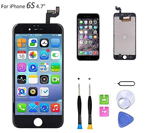 Screen Replacement Compatible with iPhone 6S White 4.7 Inch LCD - Compatible with iPhone 6S 3D Touch Screen Display Repair Kit Assembly with Complete Repair Tools (Black)