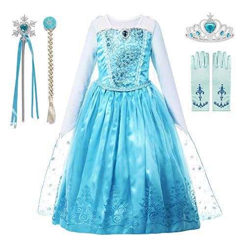 aibeiboutique Girls Princess Costume Ice Snow Queen Sequin Cosplay Dress up(7-8 Years)