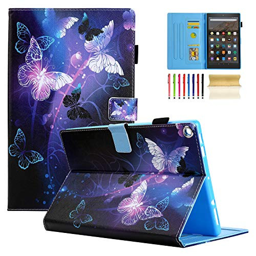 Caiecase Kindle Fire HD 10 inch Case-PU Leather Durable Case Stand Folio Case Cover with Smart Auto Wake/Sleep Document Card Pocket for Amazon Kindle Fire HD 10 Tablet-Purple Butterfly