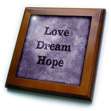 3dRose ft_59924_1 Purple Love, Dream, Hope Zebra Print Word Art Framed Tile, 8 by 8-Inch