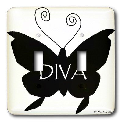 3dRose lsp_5898_2"Diva Butterfly in Black" Double Toggle Switch Multicolor