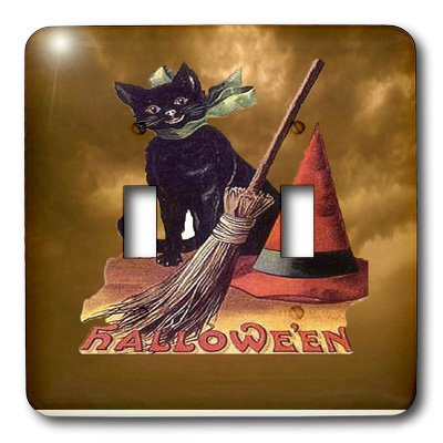 3dRose lsp_6190_2"Vintage Halloween Black Cat" Double Toggle Switch Multicolor
