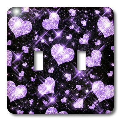3dRose lsp_41086_2"Glitter Hearts Purple" Double Toggle Switch