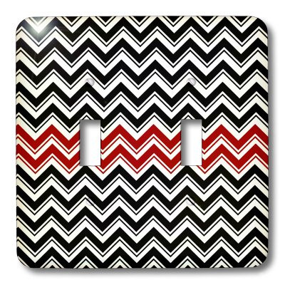 3dRose lsp_44146_2 Black and Red Chevron Stripes Toggle switch