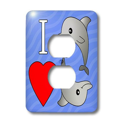 3dRose lsp_13814_6 I Love Dolphins 2 Plug Outlet Cover