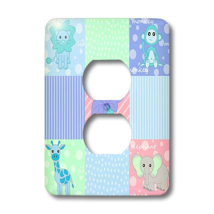 3dRose lsp_13840_6 Baby Jungle Animals Print Bright Colors 2 Plug Outlet Cover