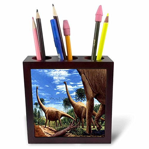 3dRose LLC Dinosaur Brachiosaurus 5-Inch Tile Pen Holder