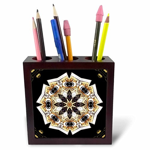 3dRose ph_4008_1 Black Diamond Flower Tile Pen Holder, 5-Inch