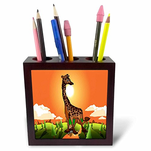 3dRose ph_5733_1 Happy Giraffe Tile Pen Holder, 5-Inch