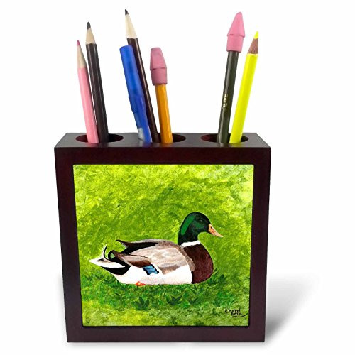 3dRose ph_12710_1 Mallard Duck Painting Tile Pen Holder, 5-Inch