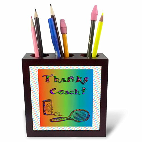 3dRose ph_20167_1 Thank You to Tennis Coach Tennis Racket and Balls Tile Pen Holder, 5-Inch