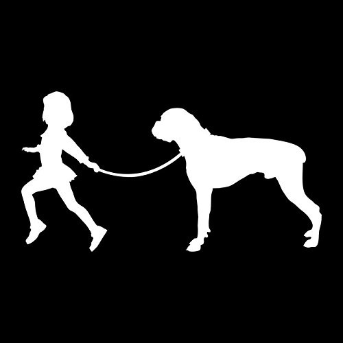 Girl Leading A Pitbull Dog Vinyl Decal Sticker | Cars Trucks Vans SUVs Laptops Walls Windows Cups | White | 7 X 3.7 | KCD2143
