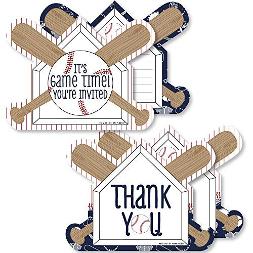 Batter Up - Baseball - 20 Shaped Fill-In Invitations and 20 Shaped Thank You Cards Kit - Baby Shower or Birthday Party Stationery Kit - 40 Pack