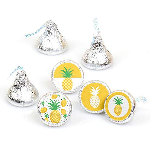 Big Dot of Happiness Tropical Pineapple - Summer Party Round Candy Sticker Favors - Labels Fit Hersheys Kisses (1 Sheet of 108)