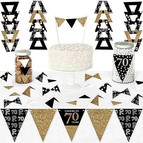 Big Dot of Happiness Adult 70th Birthday - Gold - Diy Pennant Banner Decorations - Birthday Party Triangle Kit - 99 Pieces