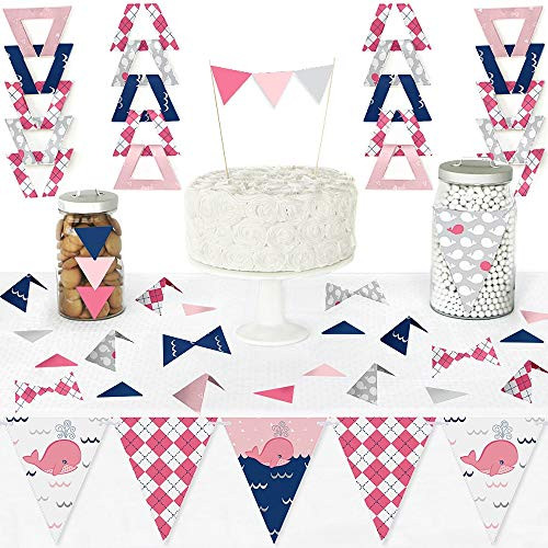 Big Dot of Happiness Tale of a Girl Whale - Diy Pennant Banner Decorations - Baby Shower or Birthday Party Triangle Kit - 99 Pieces