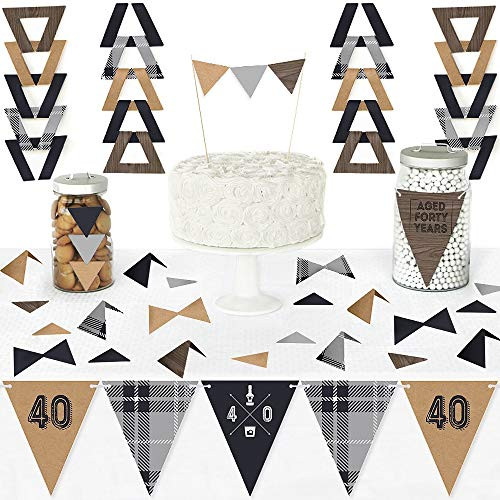 Big Dot of Happiness 40th Milestone Birthday - Dashingly Aged to Perfection - Diy Pennant Banner Decorations - Birthday Party Triangle Kit - 99 Pieces