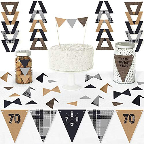 Big Dot of Happiness 70th Milestone Birthday - Dashingly Aged to Perfection - Diy Pennant Banner Decorations - Birthday Party Triangle Kit - 99 Pieces