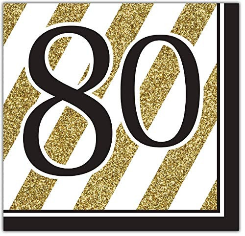 Black and Gold 80th Birthday Napkins, 96 Count