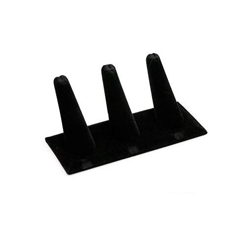 Ineffable Elegant 3 Finger Tapered Ring Display with a Black Velvet Surface - Ring Stand for Showcase, Jewelry Organizer, Jewelry Storage Counter