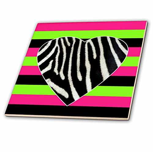 3dRose LLC ct_20383_1 Punk Rockabilly Zebra Heart Pink Green Black Print Ceramic Tile, 4-Inch 3dRose LLC ct_20383_1 Punk Rockabilly Zebra Heart Pink Green Black Print Ceramic Tile, 4-Inch