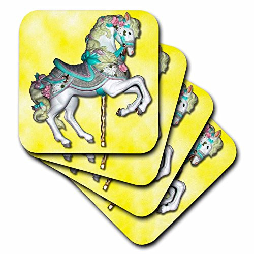 3dRose CST_1187_4 Carousel Horse in Yellow Ceramic Tile Coasters, Set of 8