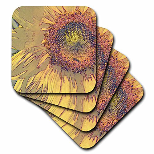 3dRose CST_32620_4 Golden Yellow Sunflower Art Flowers Designs Inspired by Nature-Ceramic Tile Coasters, Set of 8