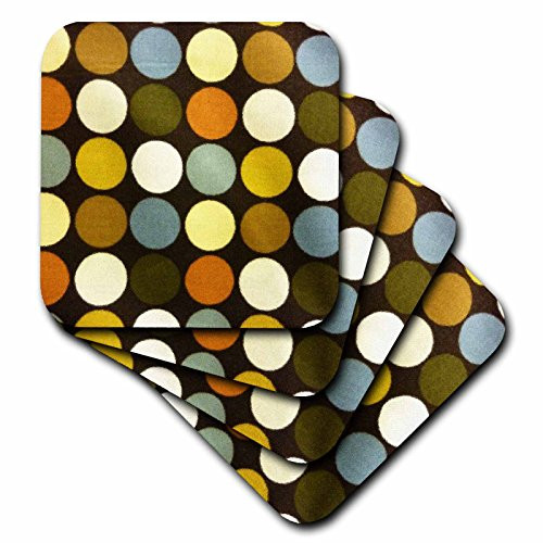 3dRose CST_37238_2 Painted Yellow Brown Blue Olive Circles-Soft Coasters, Set of 8