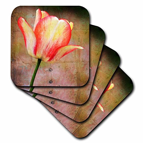 3dRose CST_59083_3 Yellow Tulip Rustic Door Inspired Floral Spring Flowers Ceramic Tile Coasters, Set of 4