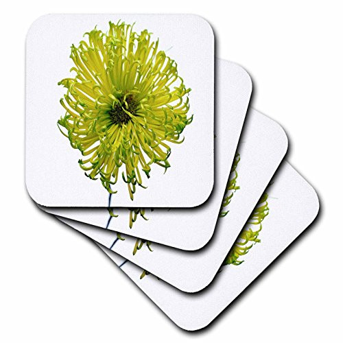 3dRose CST_62383_4 Lime Green N Yellow on White Ceramic Tile Coasters, Set of 8