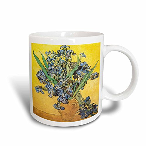 3dRose 128166_2""Vase with Violet Irises Against a Yellow Background by Vincent Van Gogh" Mug, 15 oz, Ceramic