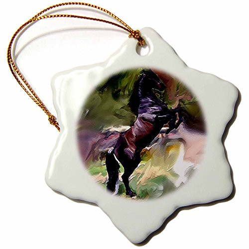 3dRose LLC Black Horse 3-Inch Snowflake Porcelain Ornament 3dRose LLC Black Horse 3-Inch Snowflake Porcelain Ornament