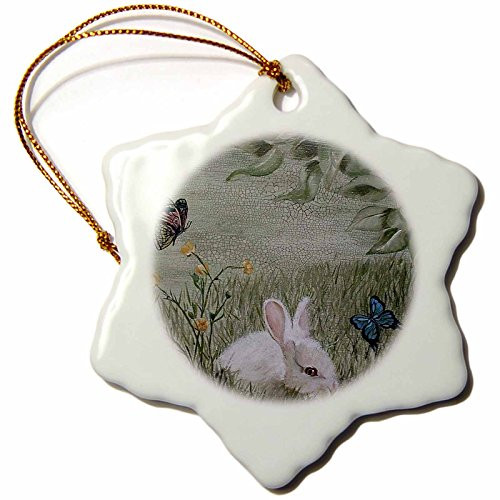 3dRose orn_44347_1 Bunny Rabbit in Grass with Butterflies Flying Nearby Snowflake Porcelain Ornament, 3-Inch 3dRose orn_44347_1 Bunny Rabbit in Grass with Butterflies Flying Nearby Snowflake Porcelain Ornament, 3-Inch