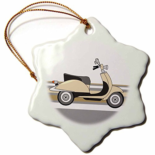 3dRose ORN_77572_1 Sand Retro Scooter Snowflake Ornament, Porcelain, 3-Inch