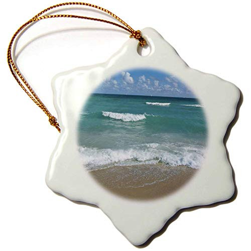 3dRose orn_155089_1 Miami Beach Sand Wave Ocean Summer Holiday Vacation Tropical Blue Tranquility Serenity Porcelain Snowflake Ornament, 3-Inch