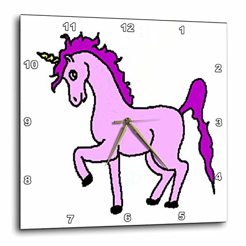 3dRose DPP_37470_1 Cute Pink and Purple Unicorn Wall Clock, 10 by 10-Inch