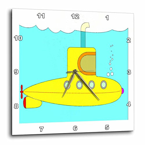 3dRose DPP_43839_2 Yellow Submarine Wall Clock, 13 by 13-Inch