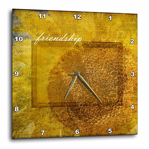 3dRose DPP_59089_1 Vintage Style Yellow Friendship Sunflower Floral Print Wall Clock, 10 by 10-Inch
